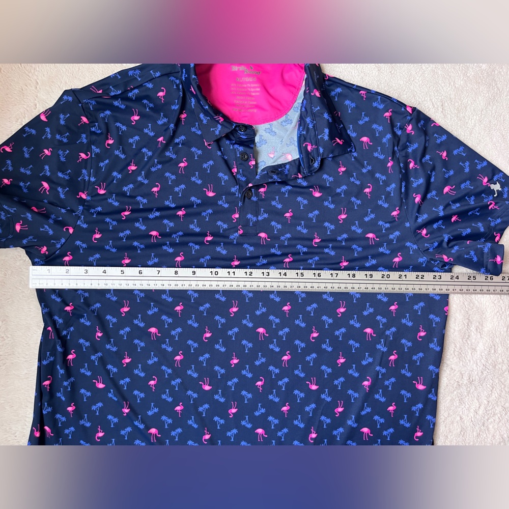 Birdie Bound Navy Flamingo Print Golf Shirt Men Size XL - Picture 5 of 8